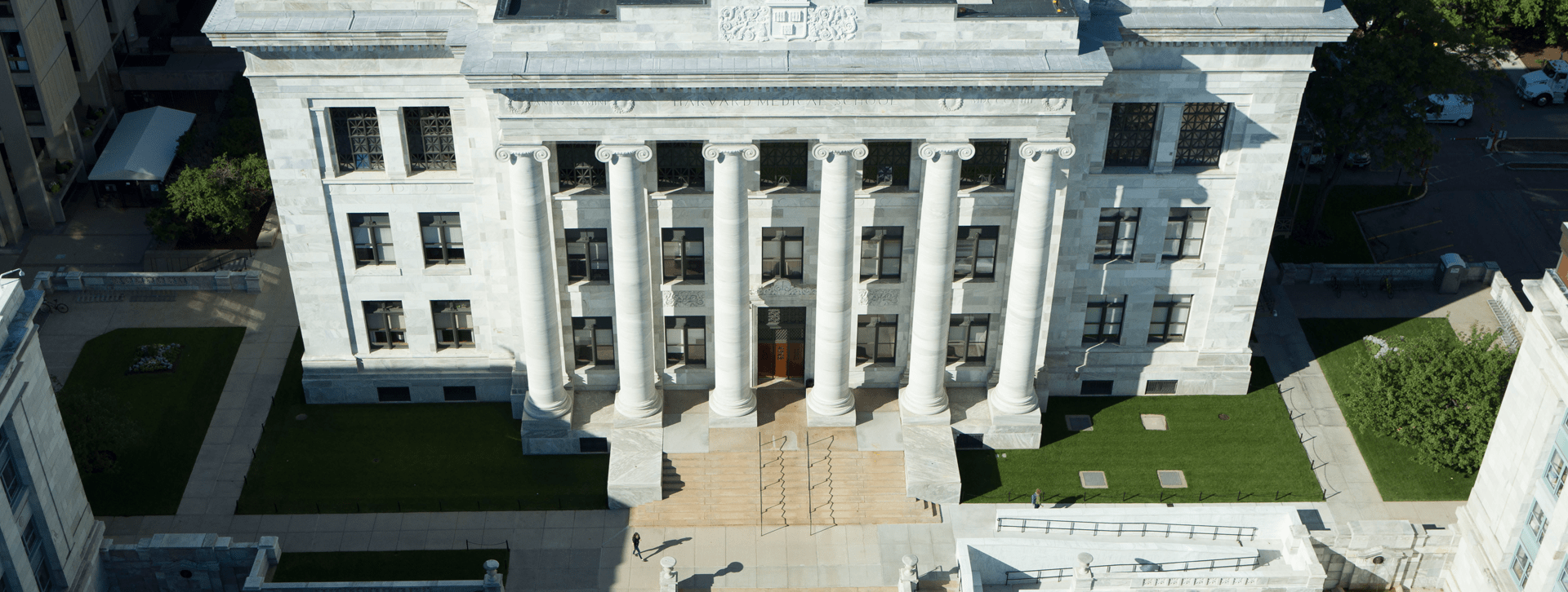 Aerial view of Gordon Hall at Harvard Medical School